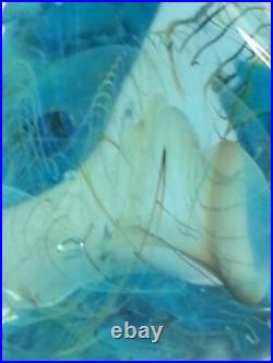 Vintage Artisan Signed Slade 85 Art Glass Paperweight Blue Bill Slade