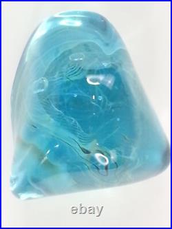 Vintage Artisan Signed Slade 85 Art Glass Paperweight Blue Bill Slade