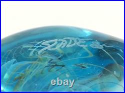 Vintage Artisan Signed Slade 85 Art Glass Paperweight Blue Bill Slade