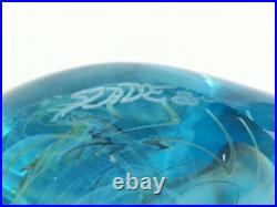 Vintage Artisan Signed Slade 85 Art Glass Paperweight Blue Bill Slade