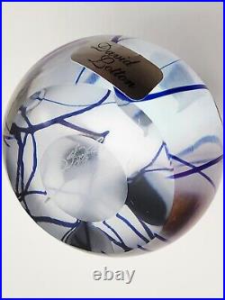 Vintage Artist Signed David Lotton Iridescent Art Glass Leaf & Vine Paperweight