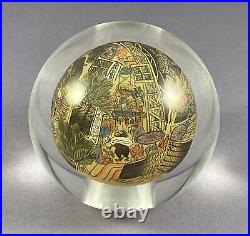 Vintage Chinese Paperweight Reverse Hand Painted Landscape Crystal Orb 2.25