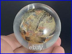 Vintage Chinese Paperweight Reverse Hand Painted Landscape Crystal Orb 2.25