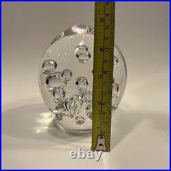 Vintage Cofrac Art Glass Verrier Made In France Large Clear Bubble Paperweight