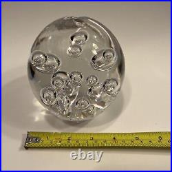 Vintage Cofrac Art Glass Verrier Made In France Large Clear Bubble Paperweight