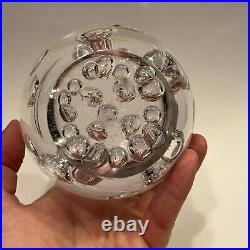 Vintage Cofrac Art Glass Verrier Made In France Large Clear Bubble Paperweight