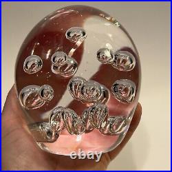 Vintage Cofrac Art Glass Verrier Made In France Large Clear Bubble Paperweight