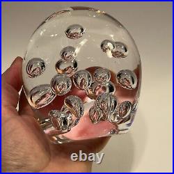 Vintage Cofrac Art Glass Verrier Made In France Large Clear Bubble Paperweight