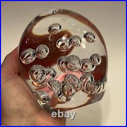 Vintage Cofrac Art Glass Verrier Made In France Large Clear Bubble Paperweight