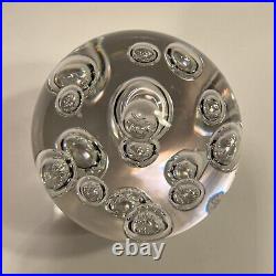 Vintage Cofrac Art Glass Verrier Made In France Large Clear Bubble Paperweight