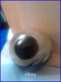 Vintage Correia Blue Full Moon Iridescent Art Glass Paperweight Date 1978 Signed