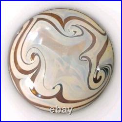 Vintage Cream And Brown Swirl Art Glass Paperweight Decor Signed Talitha 1978