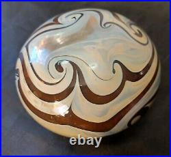 Vintage Cream And Brown Swirl Art Glass Paperweight Decor Signed Talitha 1978