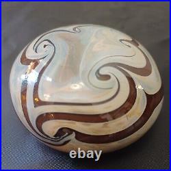 Vintage Cream And Brown Swirl Art Glass Paperweight Decor Signed Talitha 1978