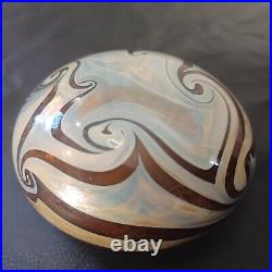 Vintage Cream And Brown Swirl Art Glass Paperweight Decor Signed Talitha 1978