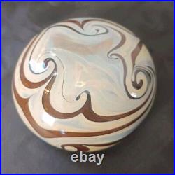 Vintage Cream And Brown Swirl Art Glass Paperweight Decor Signed Talitha 1978