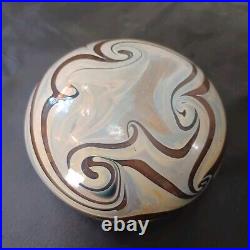 Vintage Cream And Brown Swirl Art Glass Paperweight Decor Signed Talitha 1978