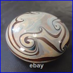 Vintage Cream And Brown Swirl Art Glass Paperweight Decor Signed Talitha 1978