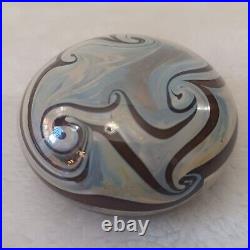 Vintage Cream And Brown Swirl Art Glass Paperweight Decor Signed Talitha 1978