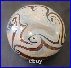 Vintage Cream And Brown Swirl Art Glass Paperweight Decor Signed Talitha 1978