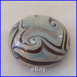 Vintage Cream And Brown Swirl Art Glass Paperweight Decor Signed Talitha 1978