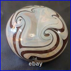 Vintage Cream And Brown Swirl Art Glass Paperweight Decor Signed Talitha 1978