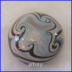 Vintage Cream And Brown Swirl Art Glass Paperweight Decor Signed Talitha 1978