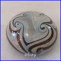 Vintage Cream And Brown Swirl Art Glass Paperweight Decor Signed Talitha 1978