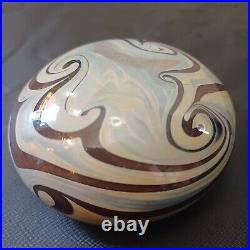 Vintage Cream And Brown Swirl Art Glass Paperweight Decor Signed Talitha 1978