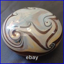 Vintage Cream And Brown Swirl Art Glass Paperweight Decor Signed Talitha 1978