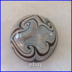 Vintage Cream And Brown Swirl Art Glass Paperweight Decor Signed Talitha 1978