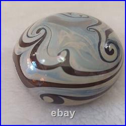 Vintage Cream And Brown Swirl Art Glass Paperweight Decor Signed Talitha 1978