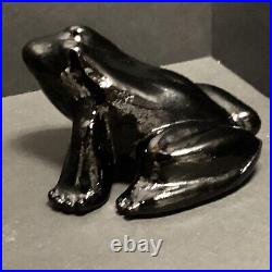 Vintage Dawn Nancy Pate De Verre Black Amethyst art glass frog paperweight