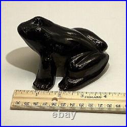 Vintage Dawn Nancy Pate De Verre Black Amethyst art glass frog paperweight