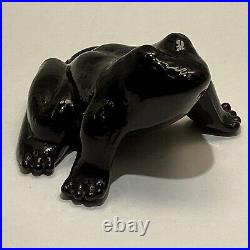 Vintage Dawn Nancy Pate De Verre Black Amethyst art glass frog paperweight