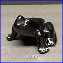 Vintage Dawn Nancy Pate De Verre Black Amethyst art glass frog paperweight