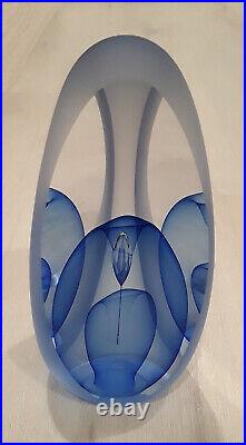 Vintage Edward Kachurik F-22 Blue Three Panel Art Glass Sculpture SIGNED & DATED