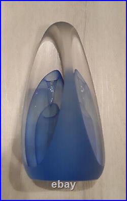 Vintage Edward Kachurik F-22 Blue Three Panel Art Glass Sculpture SIGNED & DATED