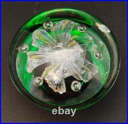 Vintage Estate Murano Green and Clear Italian Art Glass Flower Paperweight