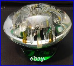 Vintage Estate Murano Green and Clear Italian Art Glass Flower Paperweight