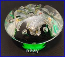 Vintage Estate Murano Green and Clear Italian Art Glass Flower Paperweight