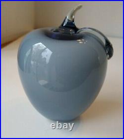 Vintage Fenton Gray/Blue Overlay Apple Paperweight With Fenton Mark