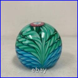Vintage Fratelli Toso Murano Blue And Green Swirls Art Glass Crown Paperweight