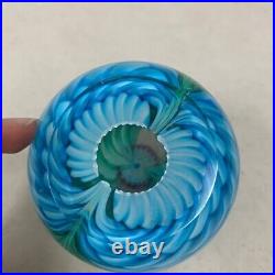 Vintage Fratelli Toso Murano Blue And Green Swirls Art Glass Crown Paperweight
