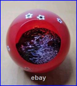 Vintage Glass Eye Studio GES Red with Stars Celestial 1997 Paperweight 3