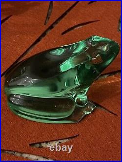 Vintage Green Art Glass Crystal Frog Paperweight Figurine From Baccarat France