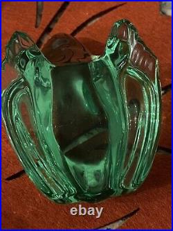 Vintage Green Art Glass Crystal Frog Paperweight Figurine From Baccarat France