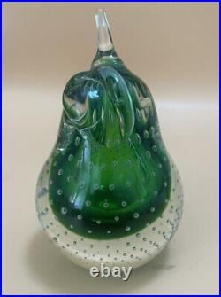 Vintage Green Sommerso Murano Art Glass Pear Paperweight-Controlled Air Bubbles