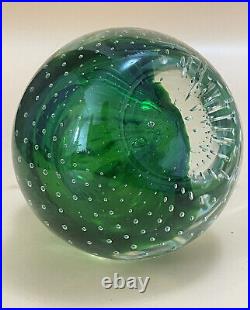 Vintage Green Sommerso Murano Art Glass Pear Paperweight-Controlled Air Bubbles