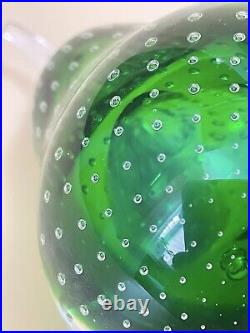 Vintage Green Sommerso Murano Art Glass Pear Paperweight-Controlled Air Bubbles